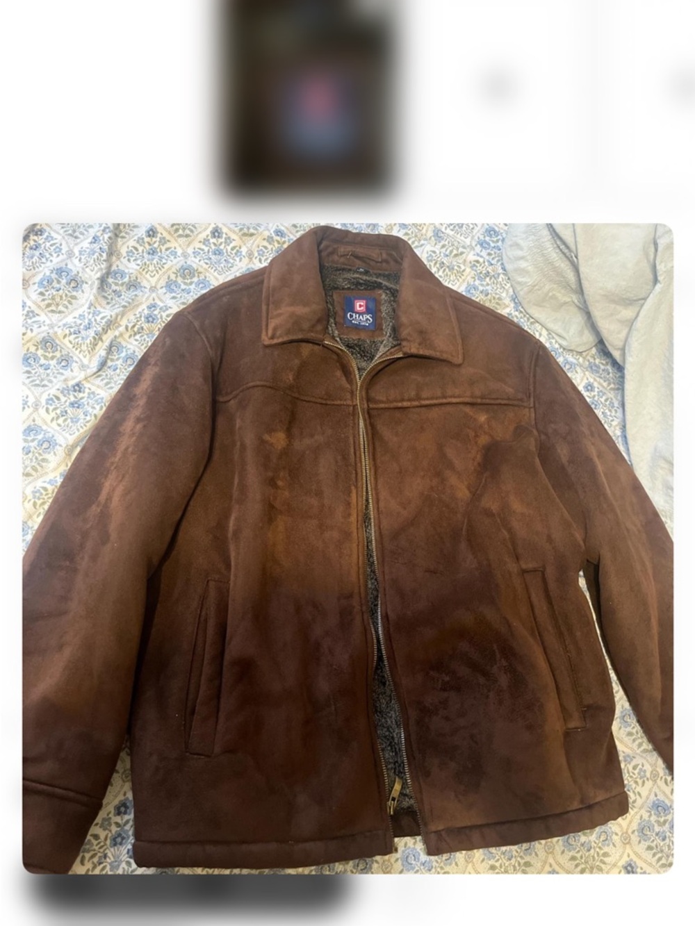 Chaps Brown Suede Zip Jacket with Shearling Lining
